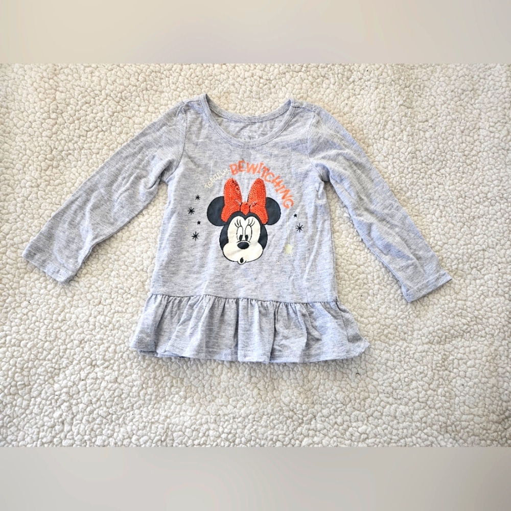 Disneyβ juniors girls gray minnie mouse longsleeve tee size 2T glow in the dark